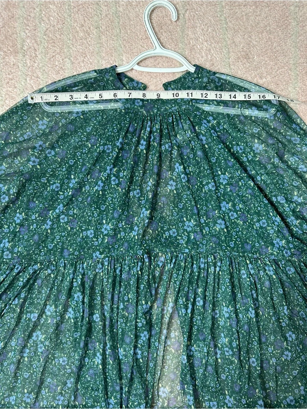 NWT‎ Free People Teal Floral Sheer Peasant Blouse Sweetheart Top Open Back Small